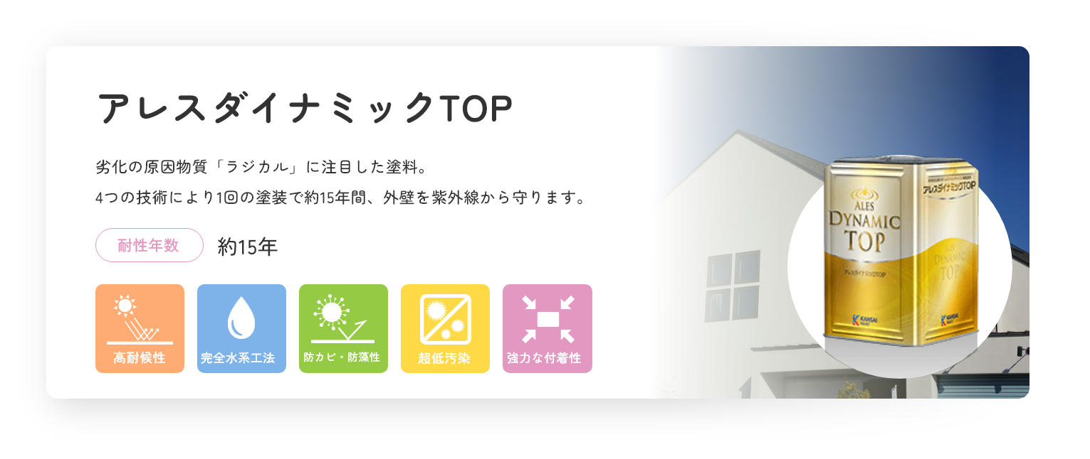 アレスダイナミックTOP -高性能の上塗で外壁を長期に保護-